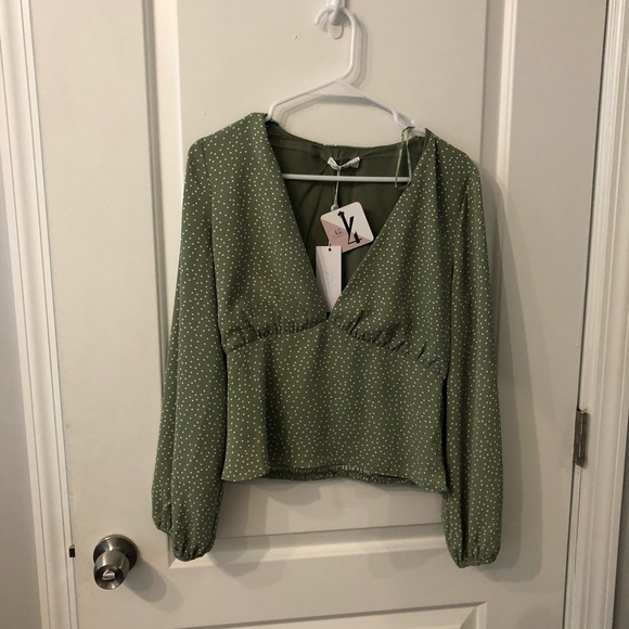 Sage Tops - NWT!! Sage the Label green polka dot blouse - M